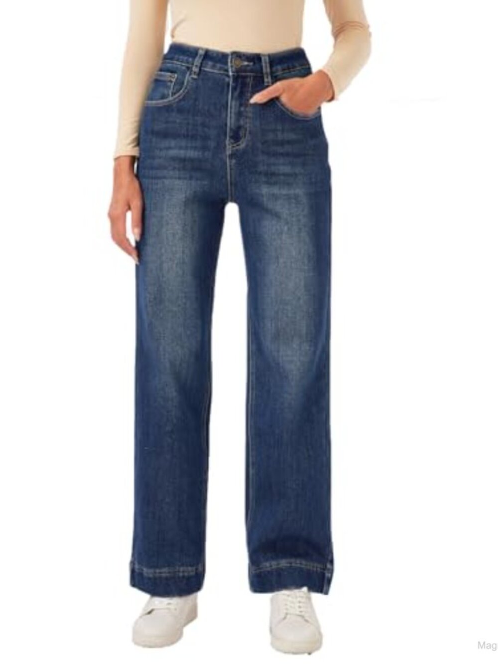 Fleece Lined Jeans Women's Wide Leg Baggy Denim Pants Thermal Winter Jeans - Picture 3 of 3